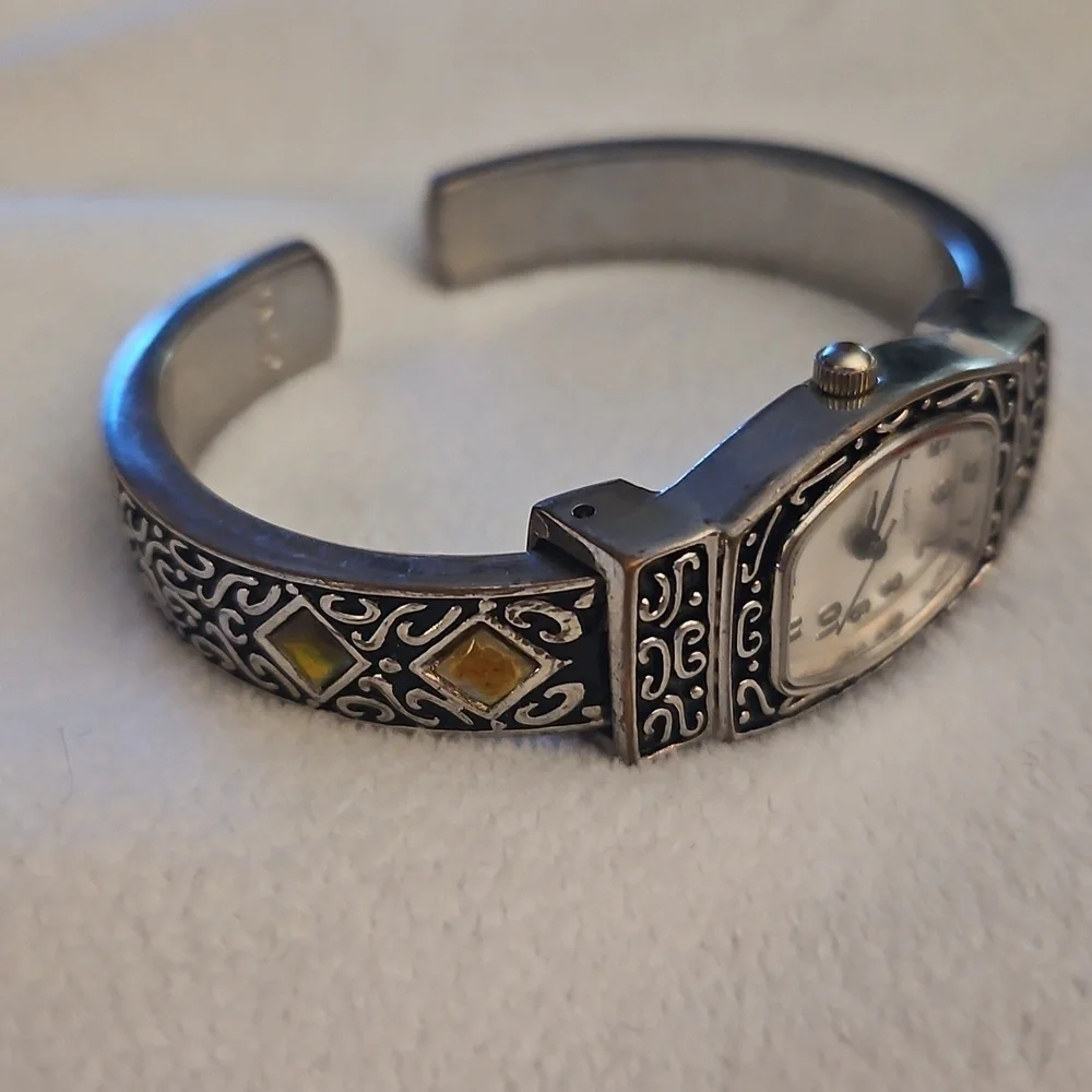MZ BERGER Ornate Abalone Shell Cuff Watch